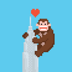 Pixel art style gorilla on a skyscraper vector