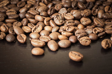 Coffee beans on a wooden table