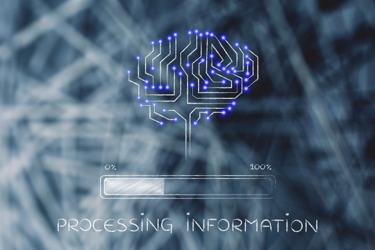 circuit brain with progress bar loading, processing information