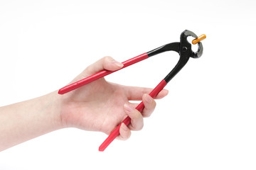 Drug removal concept by using tools on white background