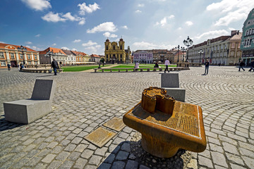 Fototapeta na wymiar View of historical buildings in Union Square, Timisoara, Romania