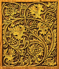 Wood Carving in Grapevine Pattern, Close up