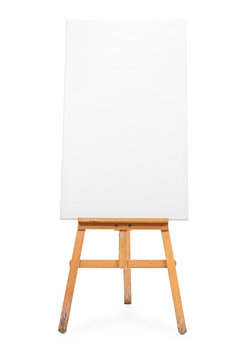 Vertical shot of a blank canvas on an easel