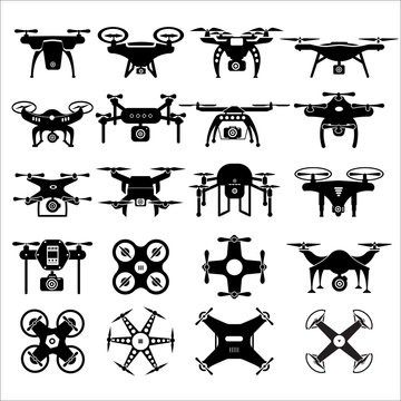 Drones vector set. Flat design element drone and controller connecting. Illustrate