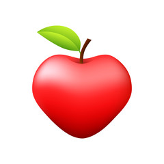 Red apple on white background, isolated vector icon, heart shape