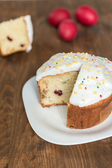 Easter cake and colorful eggs