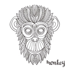 Ornamental monkey, a symbol of New Year 2016, ethnic style, for tattoo, print on a T-shirt, greeting card. Vector illustration.