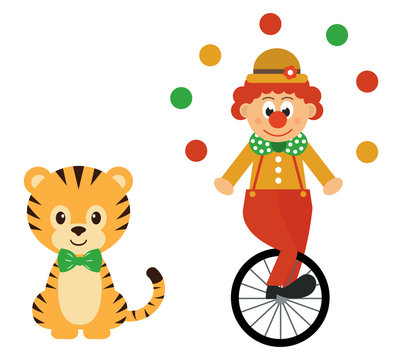 tiger and clown and bike