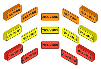 Zika Virus alert message in red, orange, yellow shape.