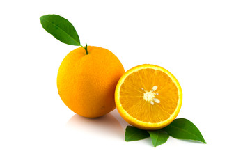 fresh orange and slices on isolated background