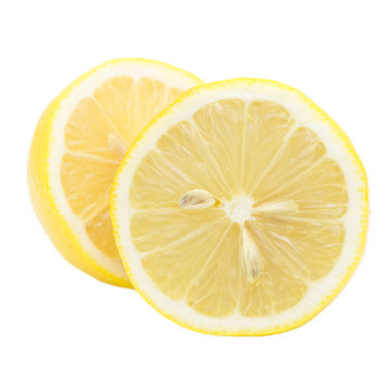 Sliced fresh lemon isolated on white background.