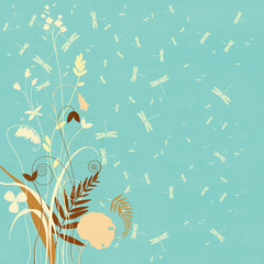 The background image is a square of meadow flowers and herbs