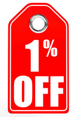 Discount 1 percent off. 3D illustration.