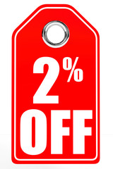 Discount 2 percent off. 3D illustration.