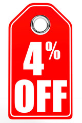 Discount 4 percent off. 3D illustration.