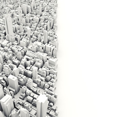 Architectural 3D model illustration of a large city on a white background with room for text or copy space.