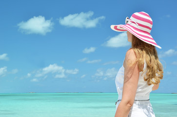 Girl on the beach of Exuma, Bahamas