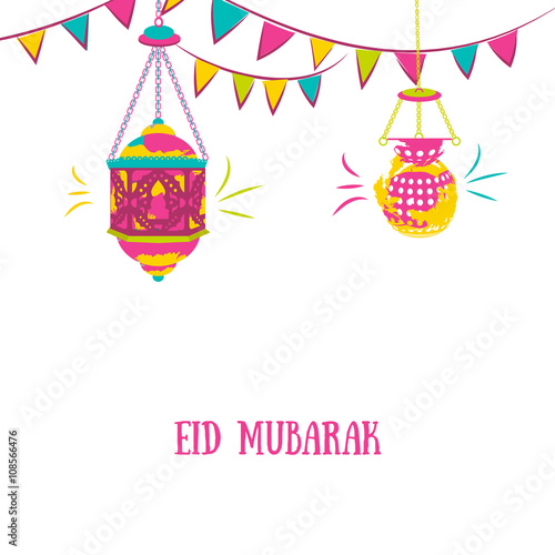 "Colorful Ramadan Kareem Background with Lamps Fanoos and 