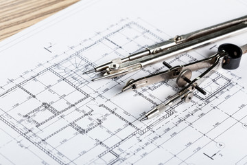 Architect worplace top view.