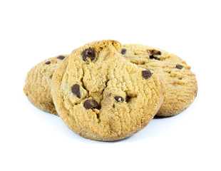 Chocolate chip cookie on white
