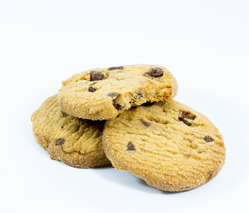 Chocolate chip cookie on white