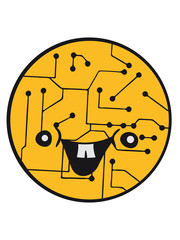 laughing face funny comic cartoon cyborg robot head ball circle electronic lines data