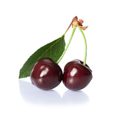 Splody cherries close up isolated on white background.