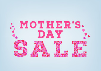 Mother's Day sale inscription made of small heart shapes on blue soft background. Happy Mother's day sale concept.