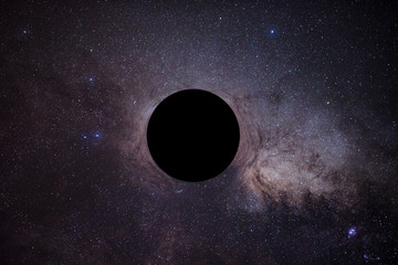 The mock of black hole in front of milky way