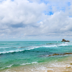 ocean, picturesque beach and blue sky