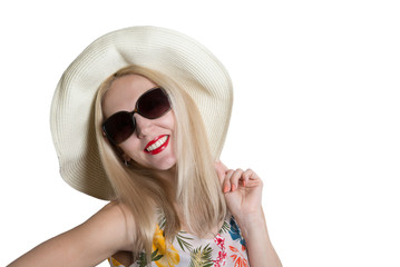 girl in glasses and hat with the holiday mood
