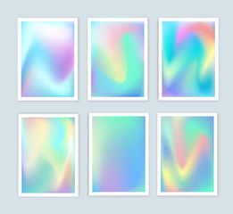 Naklejka premium Bright holographic backgrounds 2 set for a different design. You can use a gift card, cover, book, printing, fashion. Modern style trends 80. surreal hipster images.
