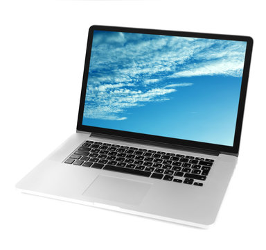 Laptop isolated on white. Cloud storage concept