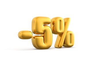 5 Percent discount gold, 3d render illustration.