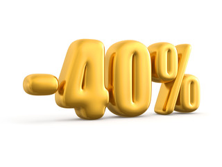 40 Percent discount gold, 3d render illustration.