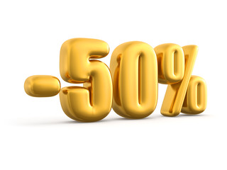 50 Percent discount gold, 3d render illustration.