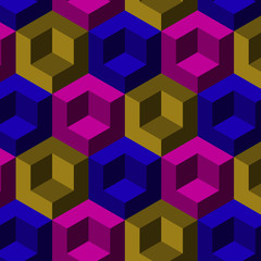 Abstract optical  illusion vector pattern with dimensional cubes in shades, repeating modern background 