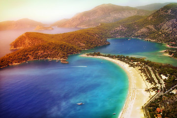 Aerial view of Blue Lagoon in Fethiye, Turkey Country