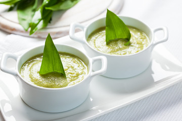 Fresh wild garlic leaves