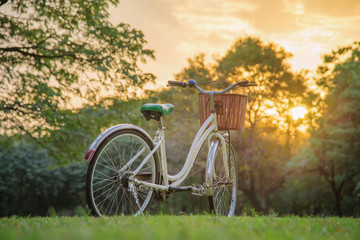 Fototapeta premium white bicycle in green park