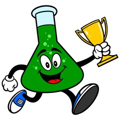 Chemistry Flask Running with a Trophy