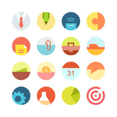 Flat macro business vector icon set - different bright symbols on the colored background