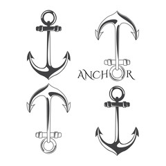 Anchor symbols set in vector illustration. Monochrome. 