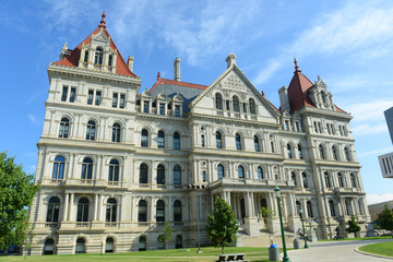 Fototapeta na wymiar New York State Capitol, Albany, New York, USA. This building was built with Romanesque Revival and Neo-Renaissance style in 1867.
