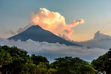 Tuinposter Sunset over Agua volcano near Antigua, Guatemala, Central America © Lucy Brown