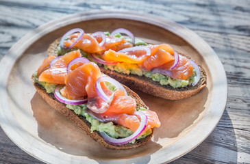 Toasts with avocado and smoked salmon