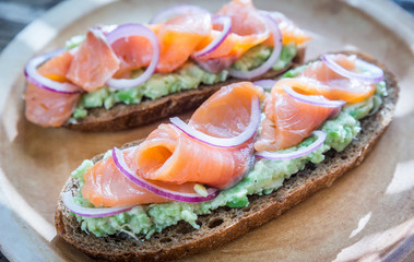 Toasts with avocado and smoked salmon