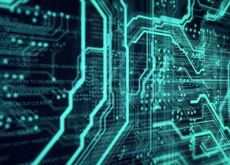 Obraz premium Technology background/Technology background of the abstract computer motherboard, can be used in the description of technological processes, science. Can be used as digital dynamic wallpaper.