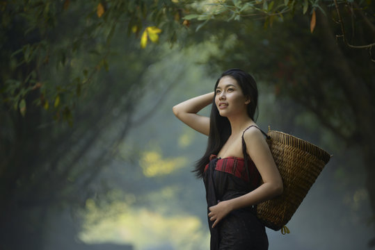 Asian girl take bath