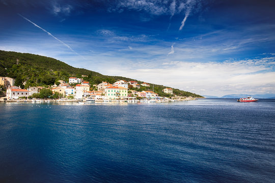 View to the fisher village Valun on the island Cres in Adriatic Sea, Croatia